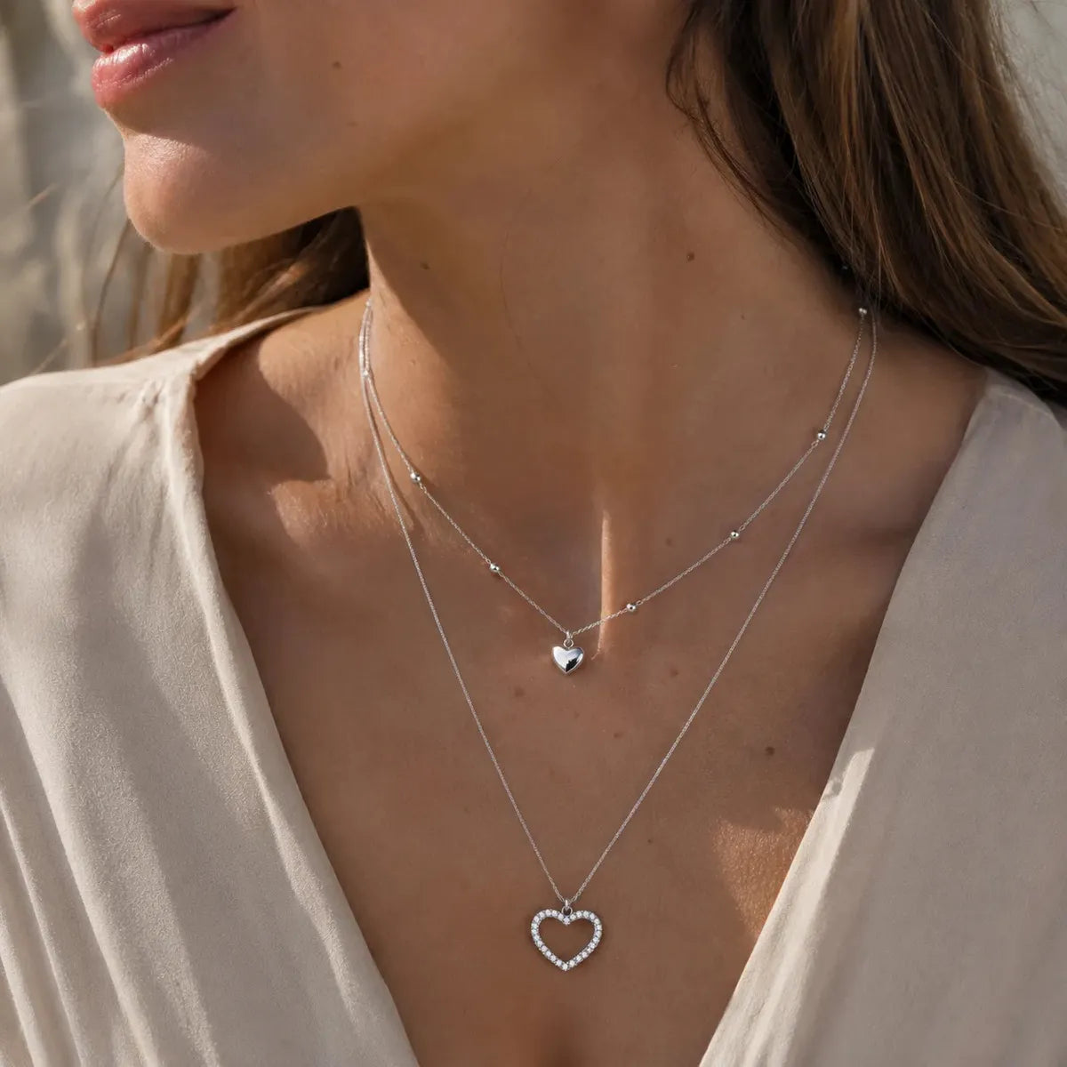 Collar Doble con Corazón y Circonita