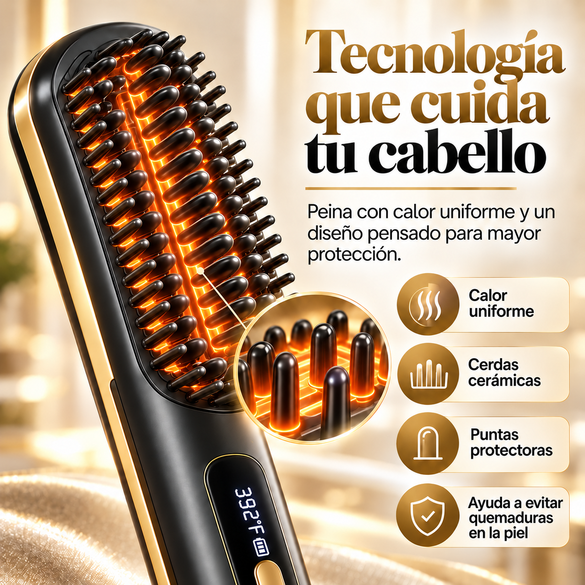LissGo PRO 12H™ – Cepillo Alisador Profesional Inalámbrico + Estuche de Transporte