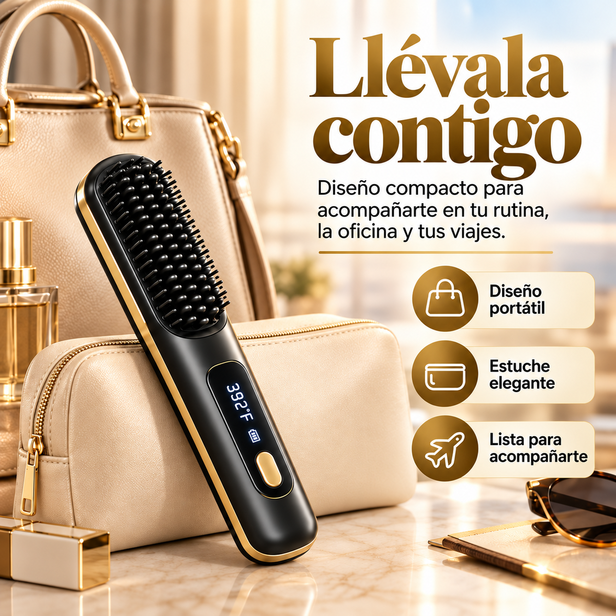 LissGo PRO 12H™ – Cepillo Alisador Profesional Inalámbrico + Estuche de Transporte