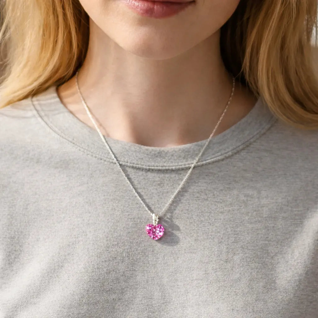 Collar Corazón con Cristal Austríaco Rosa