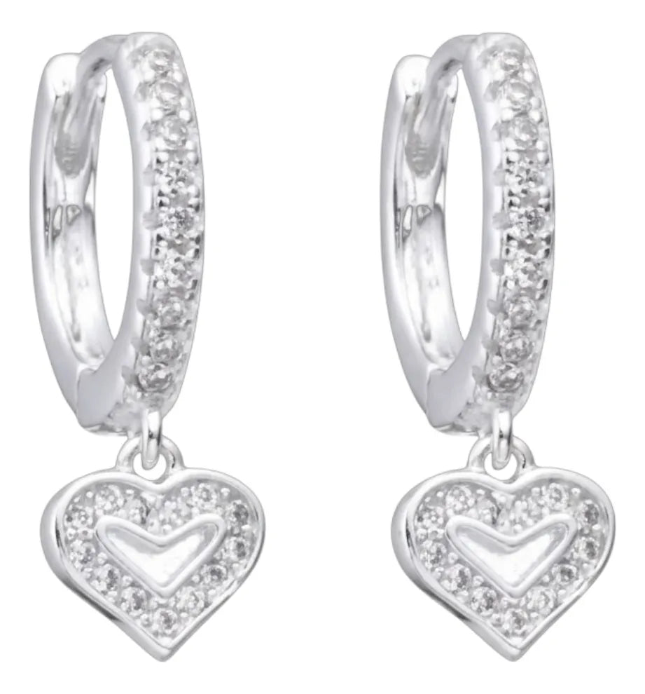 Aretes de Aro Huggie con Corazón Colgante y Circonitas